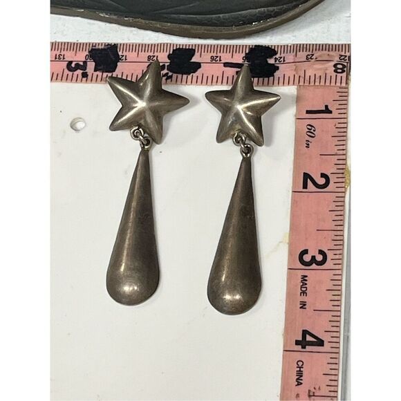 SOLD Rare Taxco Sterling Silver Star Drop Earrings Vintage 1970s - Picture 11 of 11